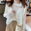 Vintage Loose Smock Tops Autumn All-match Casual Geometic Hollow Out Outfits Y2K See-though Knit Shirts Sweater Pullover
