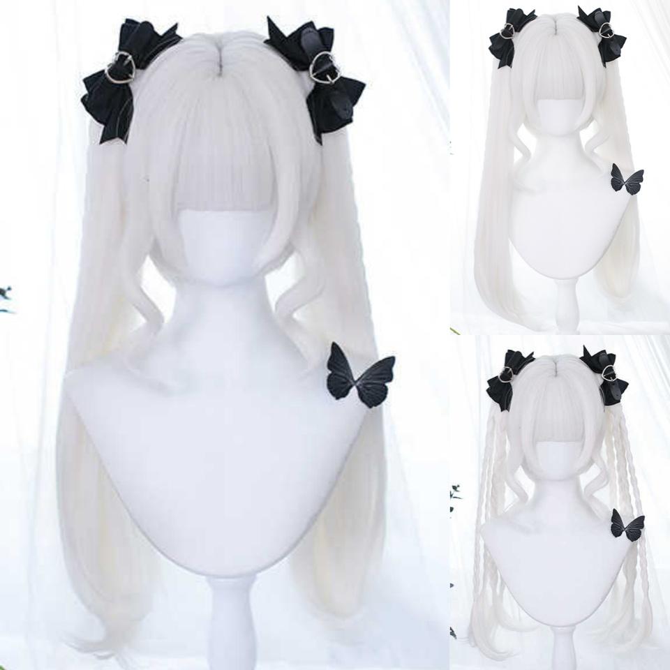 OLACARE синтетический длинный прямой парик Лолита с челкой парик для девочек милый омбре голубой блонд черный парик для косплея вечеринки Хэллоуина Харадзюку