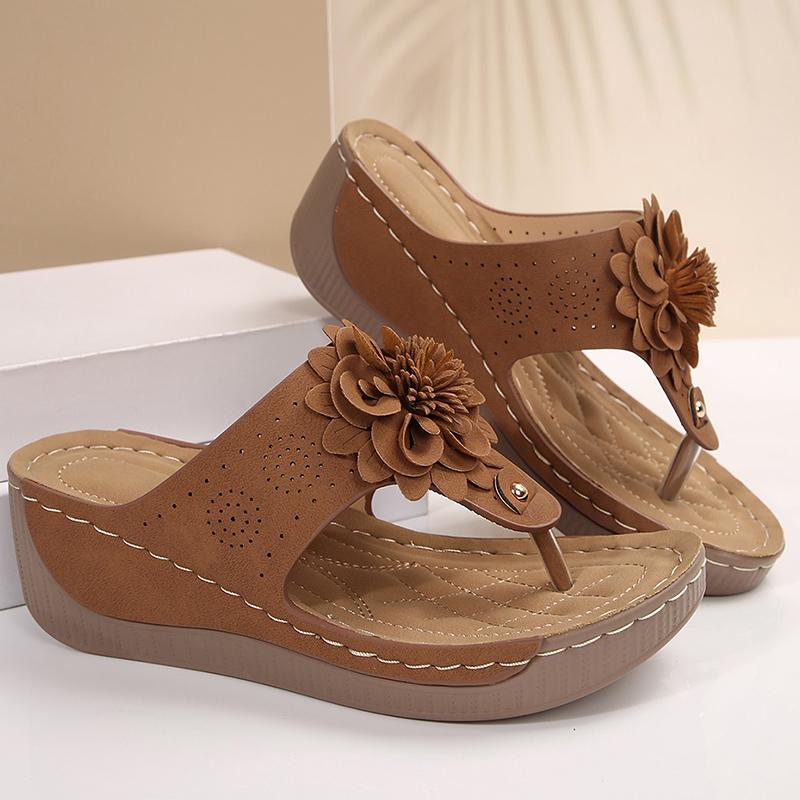 Мода 2025 Винтажные цветы Клинья Шлепанцы Женские Летние Легкие Платформенные Шлепанцы Женские С Перемычкой Толстая Подошва Сандалии Большой Размер