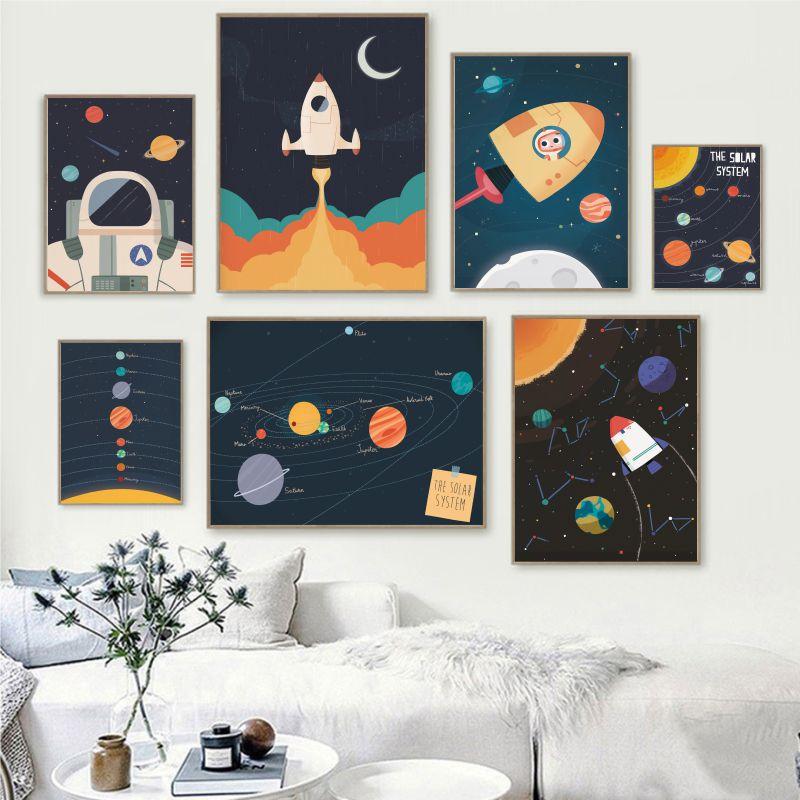 Плакат с ракетой, детский декор для детской комнаты, Приключение, космический астронавт, настенная живопись на холсте, скандинавская картина, украшение для спальни для мальчиков