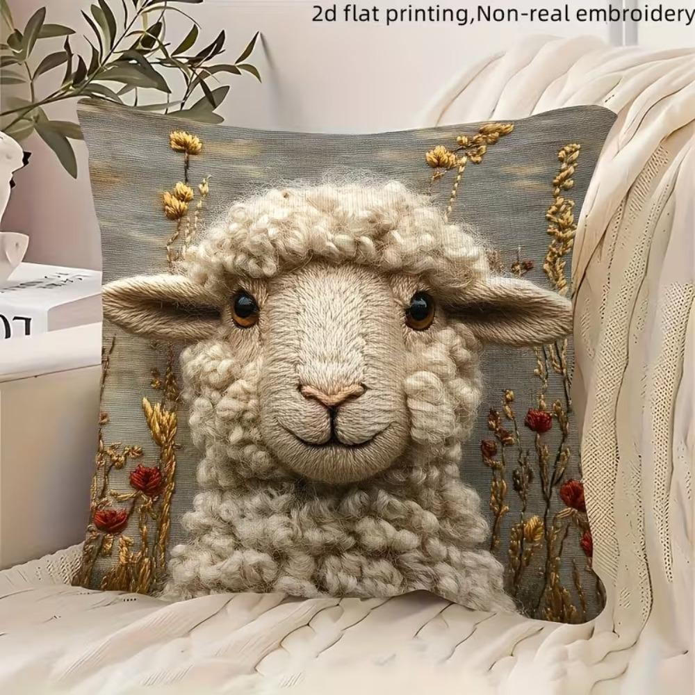 Vintage Pillow Case Alpaca Print Decorative Pillowcase Creative Cushion Cover Sofa Decoration