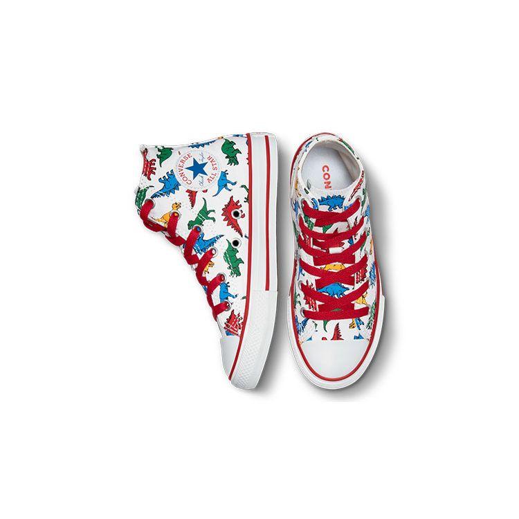 Converse Chuck Taylor All Star Холщовые С Динозавром Универсальные Прочные Высокие Детские Холщовые Кеды Детские Кроссовки Белые Красные A00928C