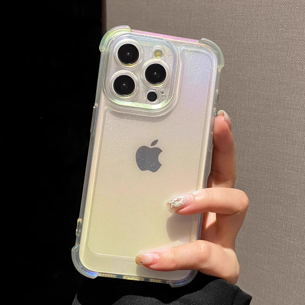 Luxury Laser Rainbow Transparent Matte Phone Case For iPhone 16 Pro Max 15 14 13 12 11 Plus Soft Shockproof Bumper Cases Cover