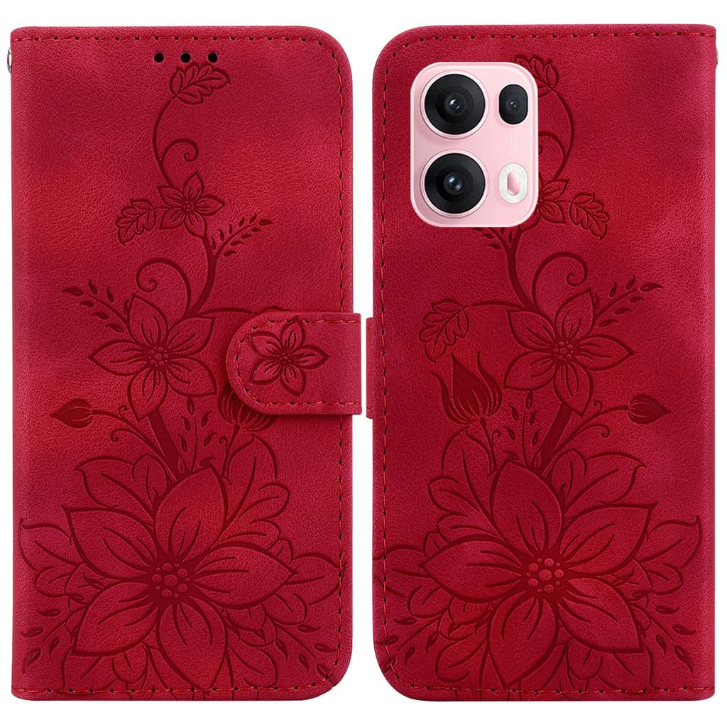 For Oppo Reno13 Pro 5G Case Lily Flower Imprint Leather Phone Cover with Stand