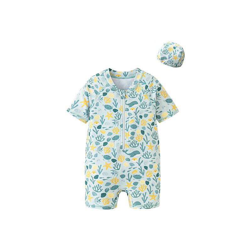 Детский цельный купальник Balabala с коротким рукавом и кепкой, UPF50+