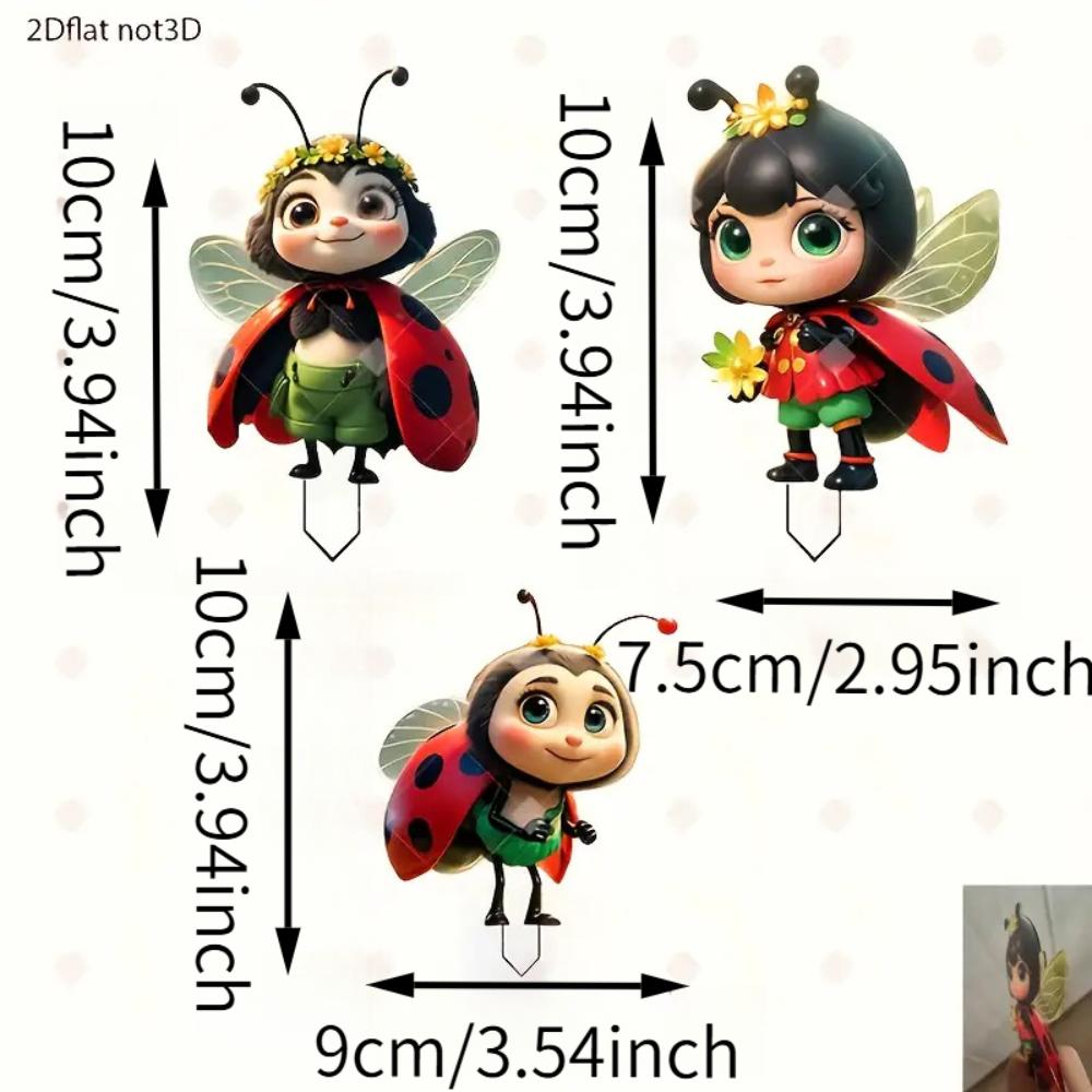 3 шт. Милые Божьи Коровки Плоские 2D Акриловый Декор для Сада, Идеально для Газона на Улице, Цветочных Горшков, Двора и Сада, Прочный и Идеальный Выбор Подарка