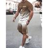 2 Piece Men's Fashion Summer Resort Clothing Set, Men's Gradient Short Sleeve T-Shirt and Pocket Drawstring Shorts Set