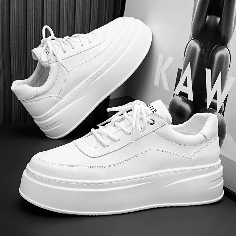 Sneakers Casual Men Designer White Shoes Fashion Secondary Leather Cowhide Breathable Height Increased Flat Platform Board Shoes