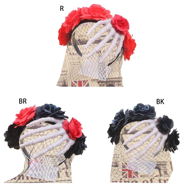 Взрослые Дети Гот Скелет Роза Форма Повязка на Голову Сочетание Цветов Обруч для Волос Прямой Эфир Рождественская Вечеринка Головной Убор