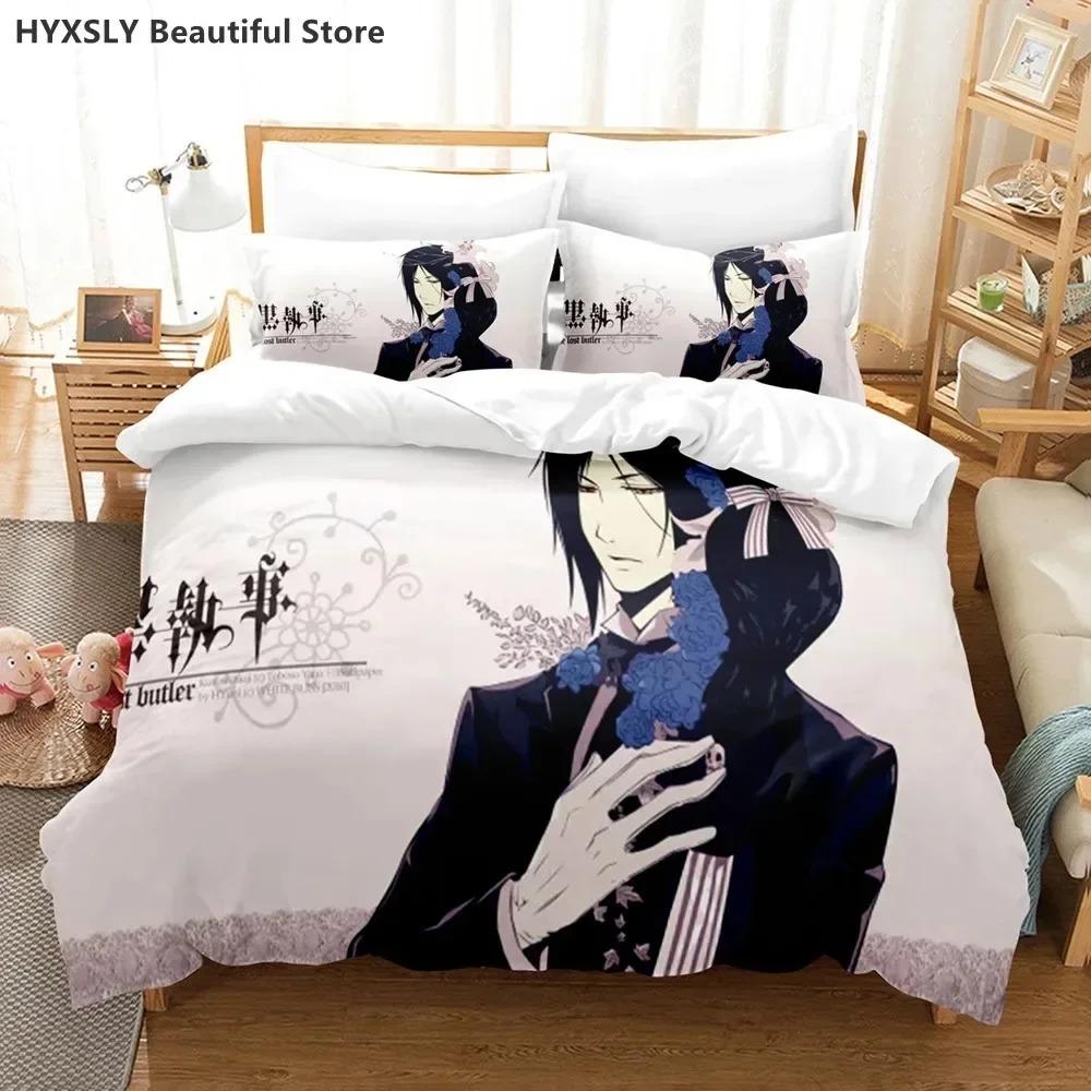 Аниме Постельное Белье Black Butler ПододеяльникНаволочки Односпальный Полуторный Двуспальный Кинг Детский Подростковый 3D Комплекты Пододеяльников Постельное Белье