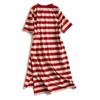 Summer Loose Slim Striped Print T-shirt Dress for Women's Korean Mid-length Short-sleeved Skirt