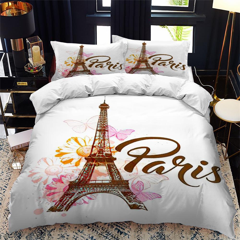 Пододеяльник с изображением Эйфелевой башни, короля и королевы, Париж, знаменитая архитектура, комплект постельного белья для взрослых, романтический пейзаж, 2/3 шт., полиэстер, пододеяльник