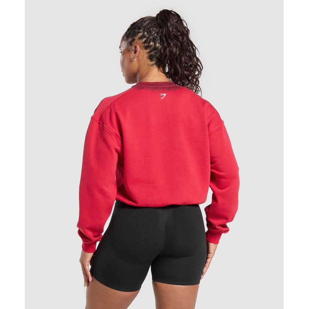 Gymshark Gains Washed Loopback Crew Neck Conditioning Red Sets Red B3b8o Rb20