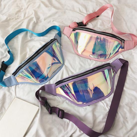 Transparent Waist Bag Waterproof Mini Fanny Pack Iridescent Belt Bag with Adjustable Strap for Women Men Travel Fitness Outdoor Use