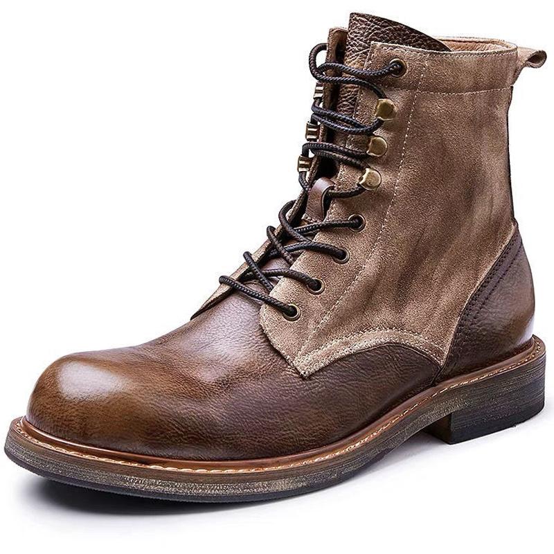 Винтажные высокие мотоциклетные ботинки, ботинки из натуральной кожи, мужская плюшевая теплая осенне-зимняя обувь, мужские ботильоны, мужские ботинки из воловьей кожи
