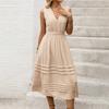 Women's Summer New Commuter Holiday Solid Color Draw Sleeveless V Neck Elastic Waist Dress
