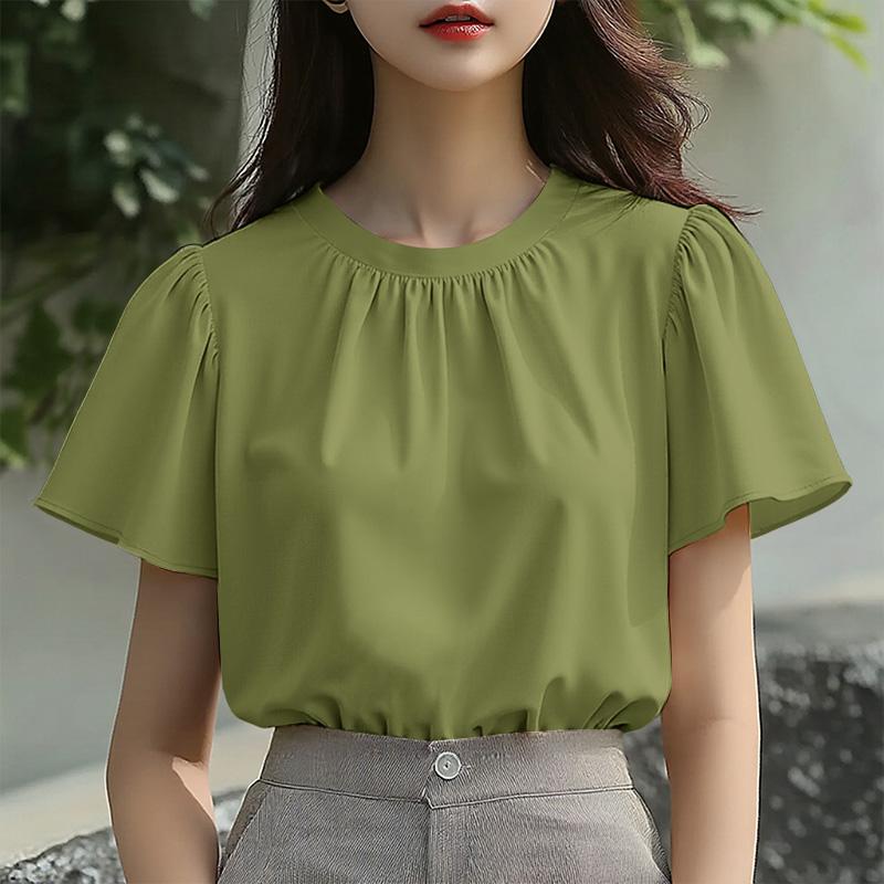 ZANZEA Women Summer O-neck Casual Short Sleeve Plain Blouse
