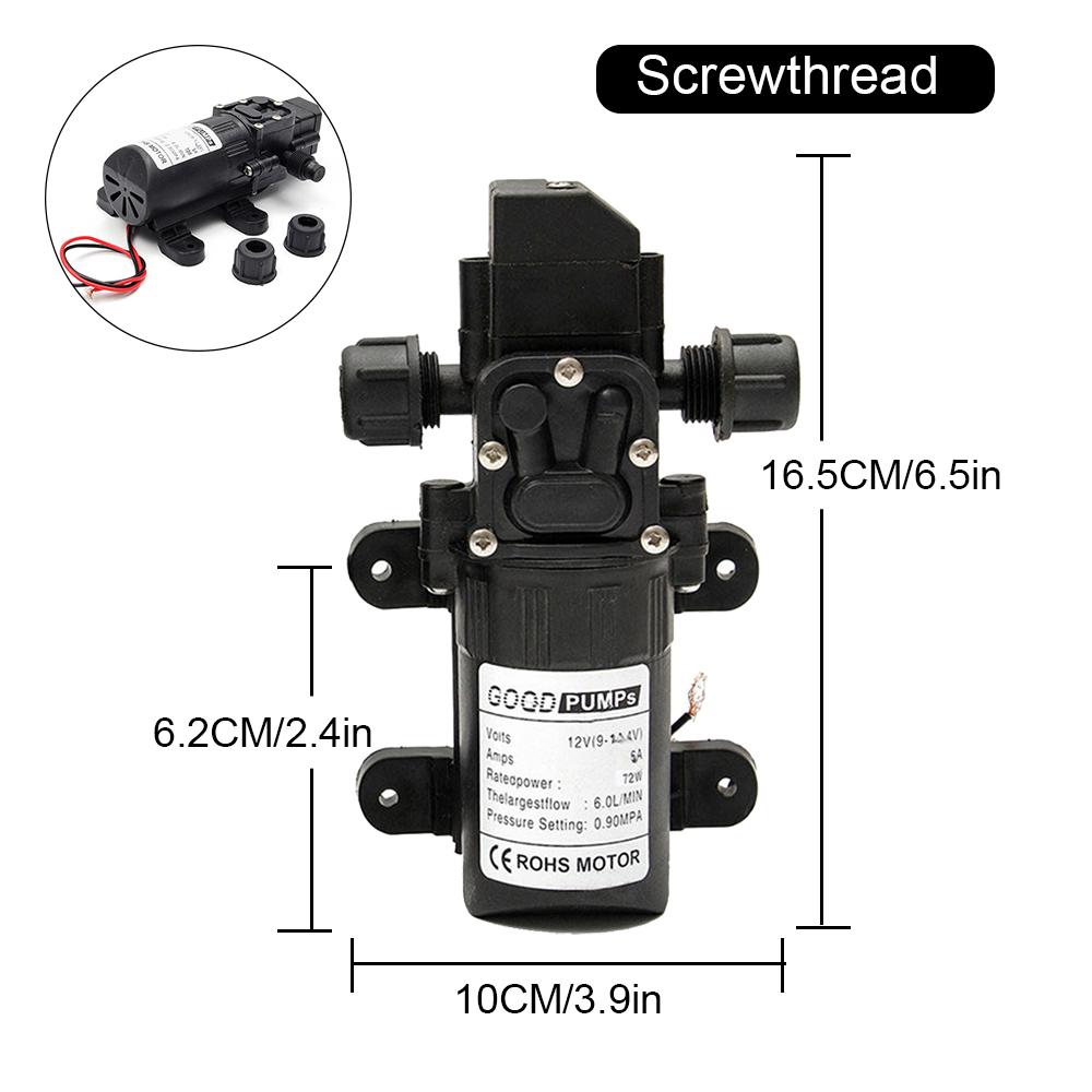 Electric Water Pump Black Micro High Pressure Diaphragm Water Sprayer Car Wash 12 V Adapter Agricultural DC12V 72W 120PSI 5L/MIN