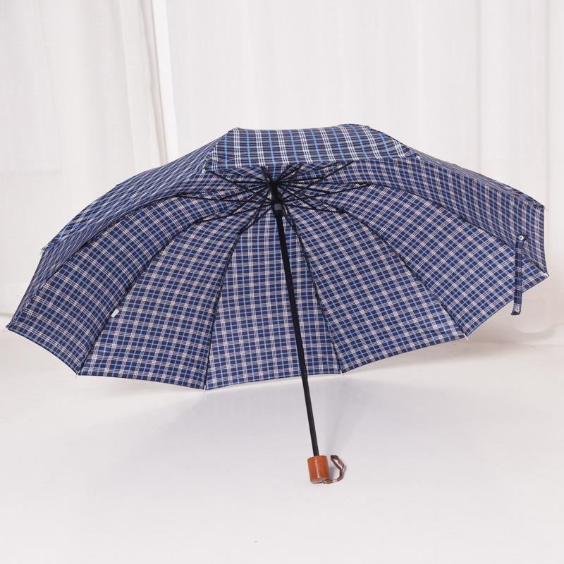 Water-repellent Classic Folding Reinforcement Enlarged Men's Polyester Lattice Umbrella Advertising Three-fold Umbrella