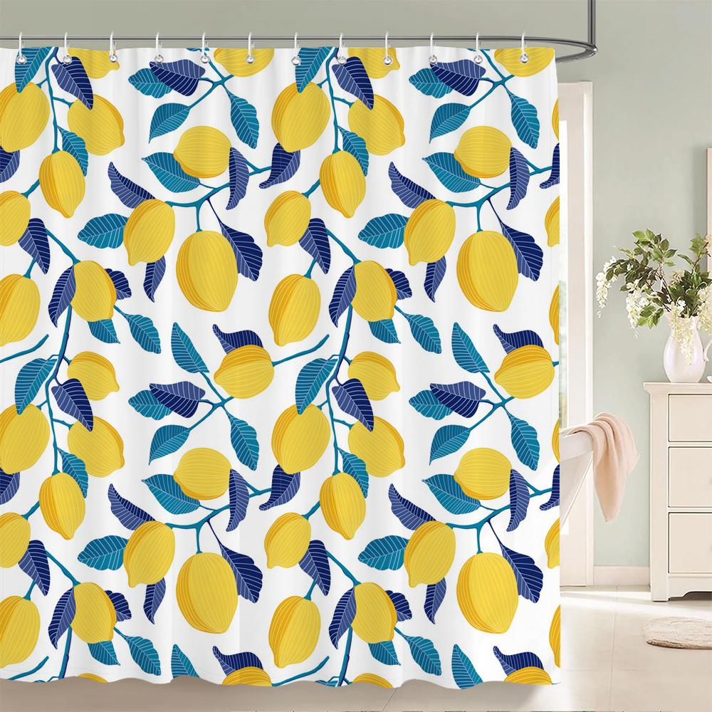 Современная занавеска для ванной с лимонами из свежих фруктов, водонепроницаемая тканевая занавеска для душа с 12 крючками, экран для ванны для ванной комнаты, домашний декор
