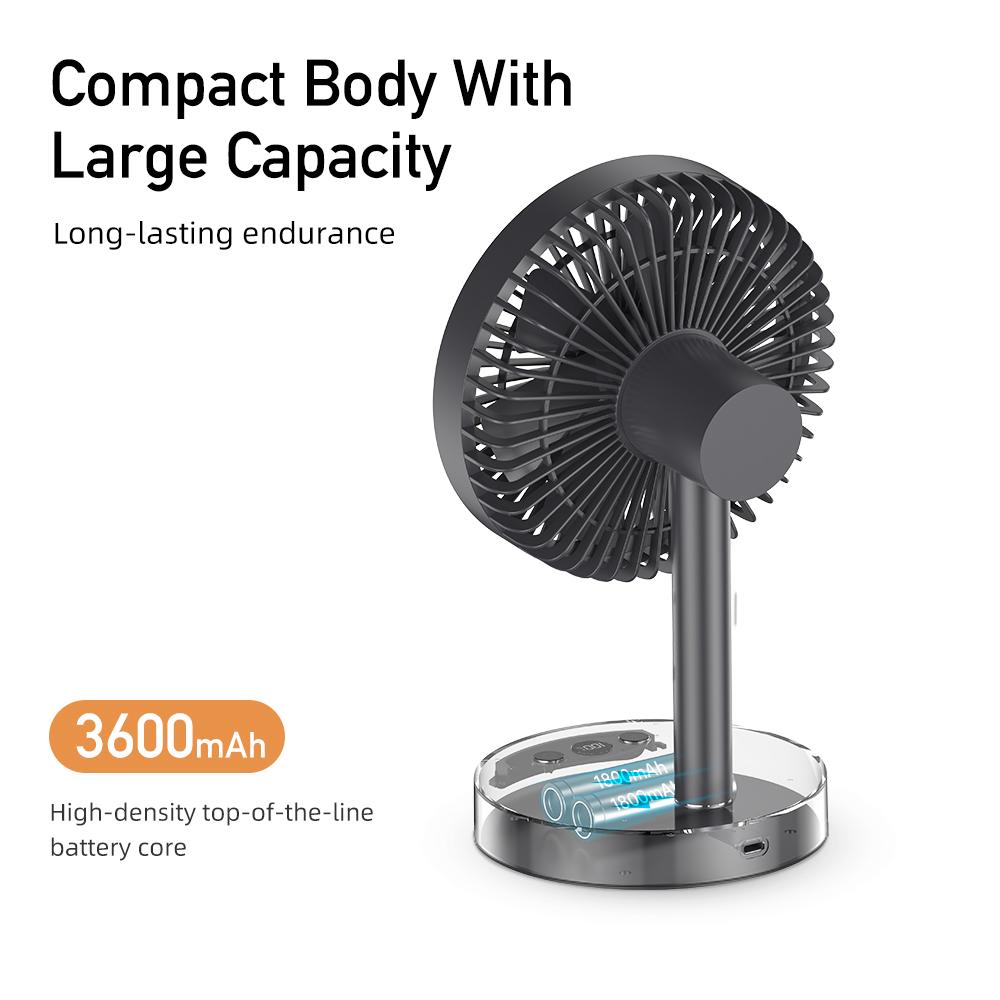 Mini Handheld Desktop Fan Quiet Blades Digital Display Screen Bottom Night Light USB Rechargeable Household Home Office Bedroom