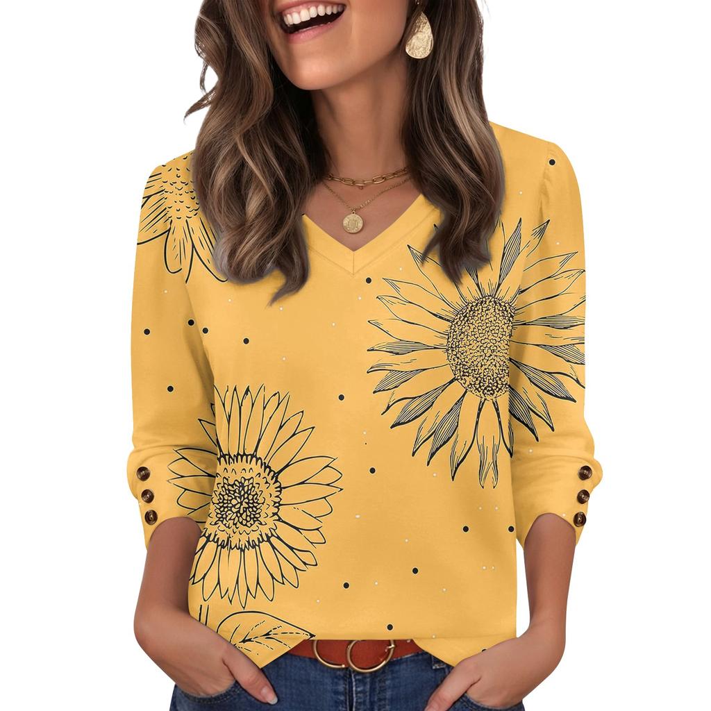Women's Fashionable And Casual Floral V-neck Top