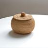 Wicker Storage Basket With Lid Round Fruit Basket Natural Rattan Lightweight Hand-Woven Storage Basket Home Sundries Snack Box