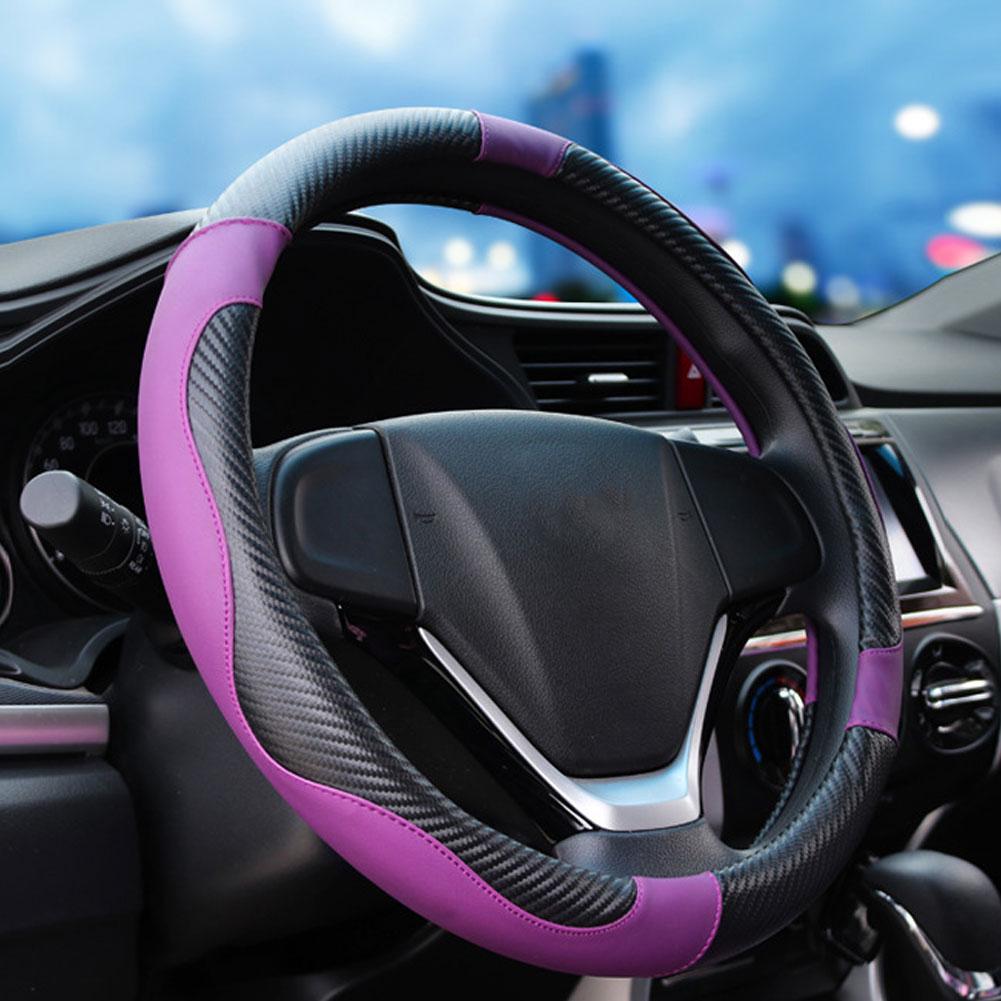 Car Steering Wheel Cover 3D Anti-slip Wheel Auto Decoration Carbon Fiber Protector Trim Random Color