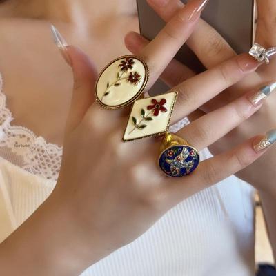 1/3 шт. Элегантное Винтажное Геометрическое Кольцо с Цветами, Заполненными Эмалью, Эллиптическим Открытием, Персонализированное Модное Роскошное Украшение для Женщин, Подарок
