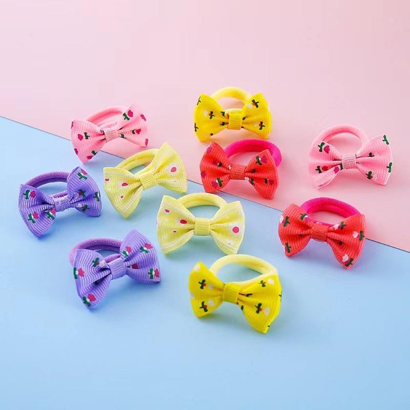10 Pcs of Candy Colored Rubber Bands Children's Bow Hair Rings New Colored Non Damaging Hair Headbands Girl Tie Hair Towel Rings