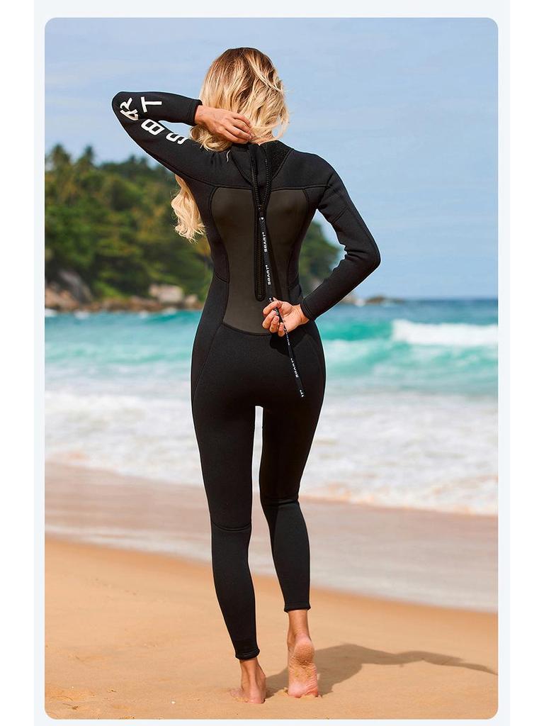 Women's 3MM Long Sleeve Wetsuit - Warm, Cold-Proof One-Piece for Snorkeling & Surfing; Sun & Jellyfish Protection Suit