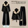 Autumn Winter Suit Women's Fashion High-end Sense of Warmth and Velvet Hooded Cotton Coat Two-piece High-waisted Wide-leg Pants