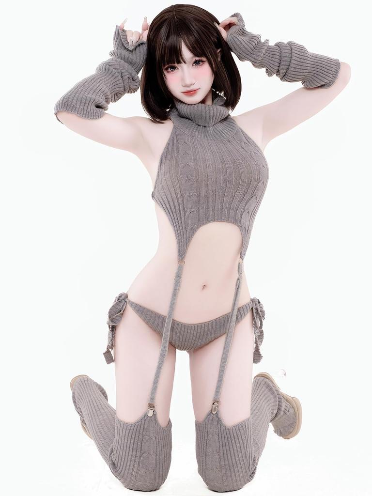 SENMHS Lolita Knit Sexy High Neck Funny Cosplay Dango Girl Arm Socks Virgin-Killing Sweater, Sweater, Fashion, Costume, Style, Women's Top, T-Back,