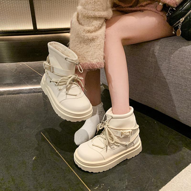 Интернет-знаменитость белый модный универсальный повседневный зимний новый толстая подошва увеличивающая рост на меху утолщенные хлопковые ботинки