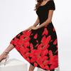 Women Elegant Floral Print Square Neck Short Sleeve Evening Pary Long Dress