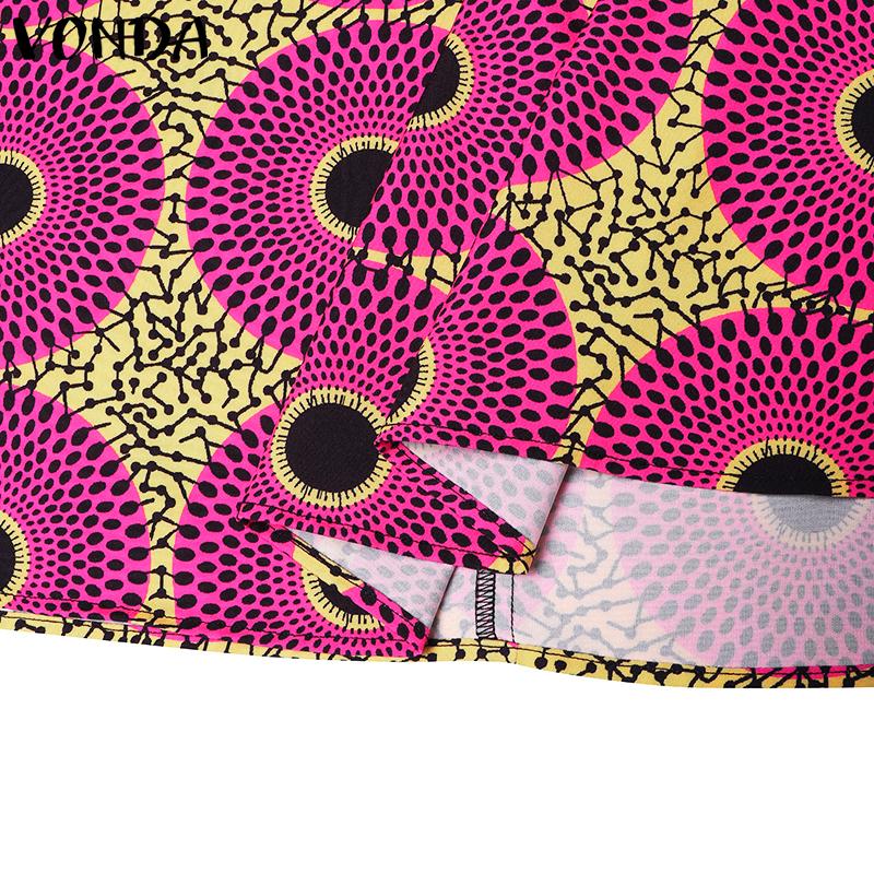 VONDA Женская мода эластичная талия принтованная свободная юбка