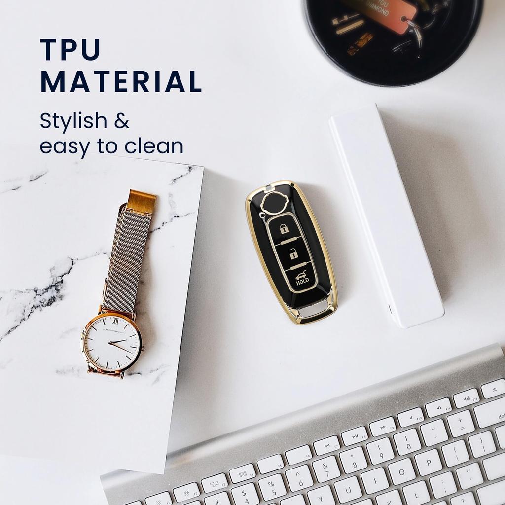 kwmobile Совместимый чехол для ключа для Nissan Ariya B6 B9 X-trail T33 Qashqai 3 цвета - чехол для ключа чехол для ключа из ТПУ с глянцевой отделкой - автомобильный ключ черный/золотой