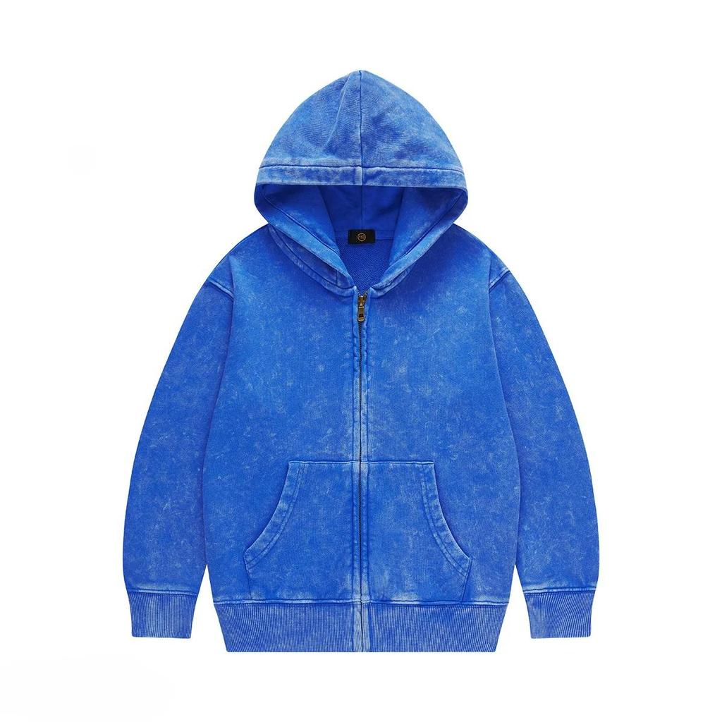 Детская верхняя одежда 2025 Осень Модные Крутые 350г махровый хлопок Винтажные толстовки на молнии Мальчики Девочки Повседневные Спортивные топы Детская одежда