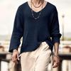 V Neck Long Sleeve Loose Vintage Solid Men S T Shirt