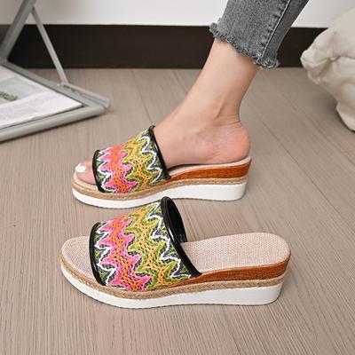 Плетеные женские тапочки на платформе, летняя обувь для женщин, новые пляжные повседневные босоножки на каблуке, богемные женские эспадрильи ручной работы