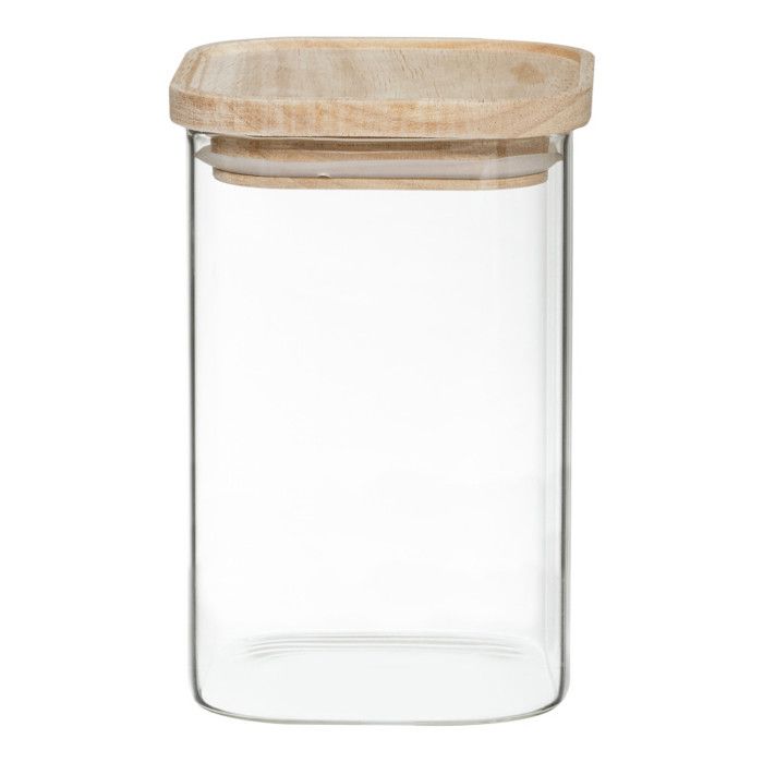 Lot de 4 Bocaux de rangement en verre et bois couvercle hermétique empilable Atmosphera