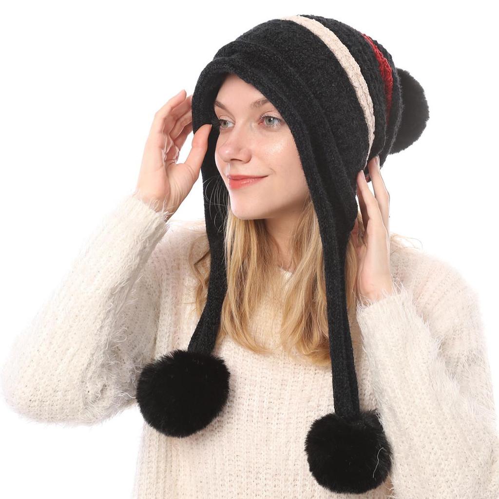 Autumn Winter Plush Warm Three Ball Knitted Hat Chenille Soft Women's Wool Hats EMA