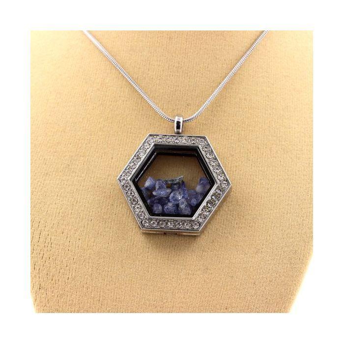 Stones and Minerals. Raw Benitoite Necklace. Hexagon Model.