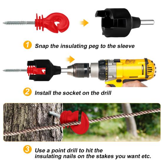 1 Set Electric Fence Insulator Screws Fence Ring Post Self-Tapping Insulator Labor-Saving Wood Post Insulator Grid System Accessories