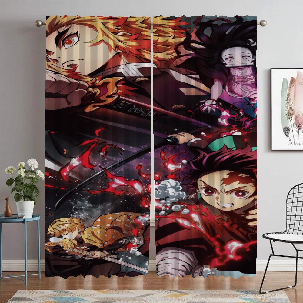 Kitchen Curtains for Camera Demon Slayer Partition Blackout Curtain for Room 2 Panel Halloween Decoration Home Interior Curtains
