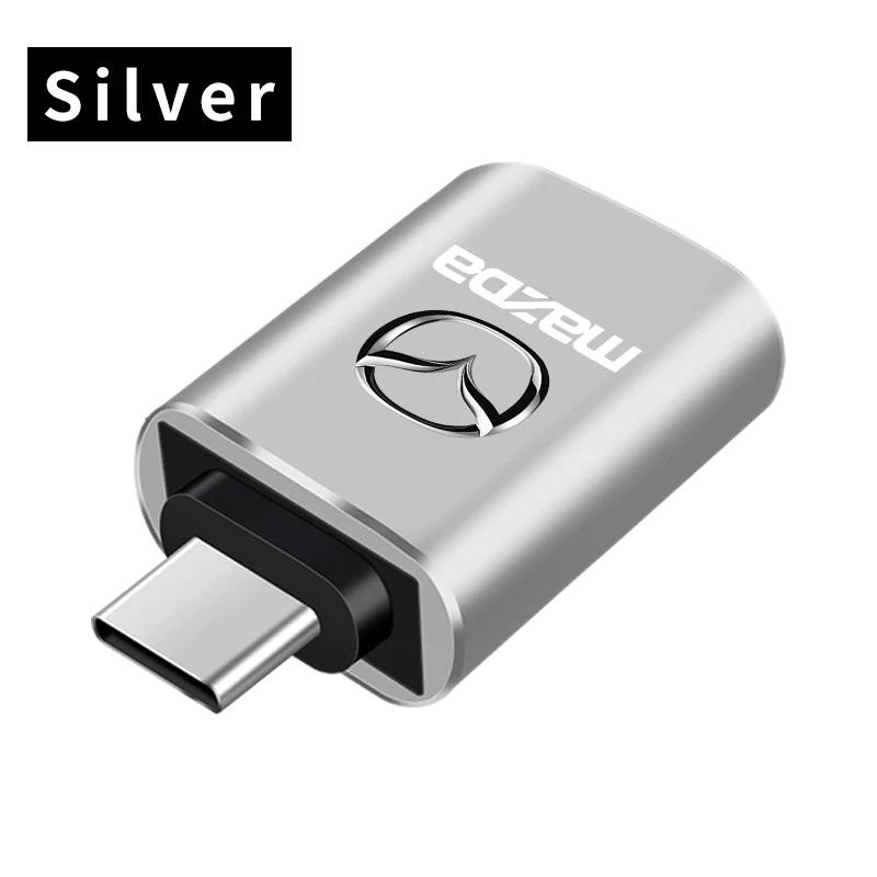 For Mazda Car Logo Type-C USB to USB Adapter Charge Interface Converter For Mazda 2 3 6 5 Atenza CX3 CX5 MX5 CX7 Axela CX30 CX90