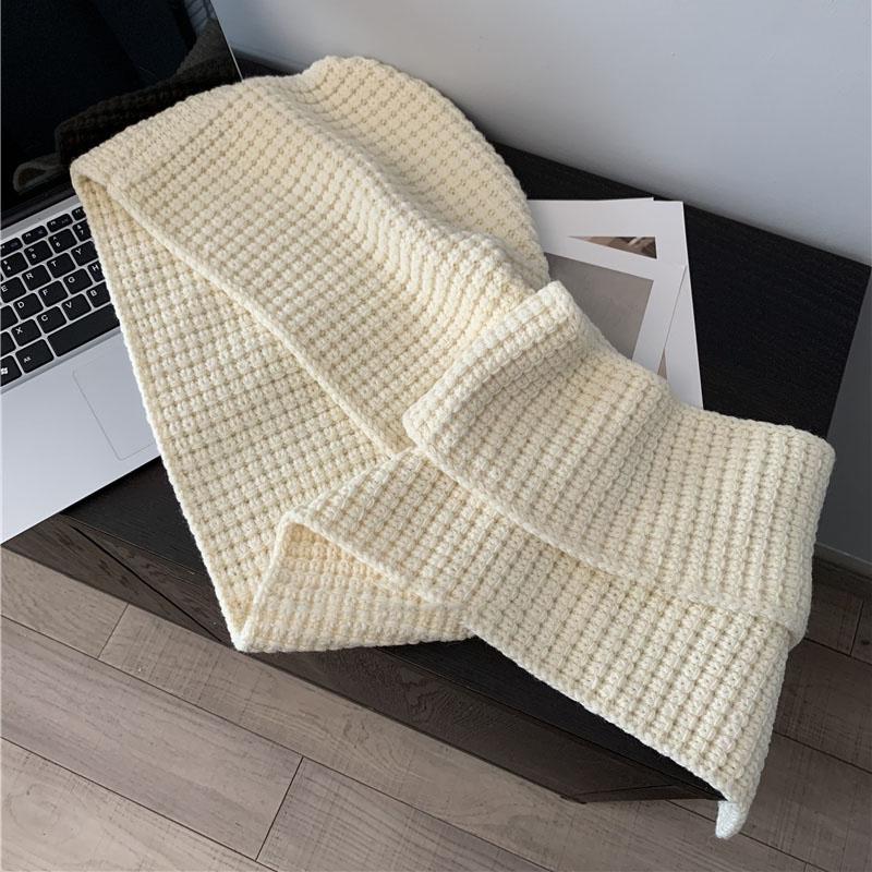 Winter Knitted Balaclava Hood for Women Solid Color Warm Beanies One-Piece Scarf Woolen Cap Outdoor Windproof Ear Protection Cap