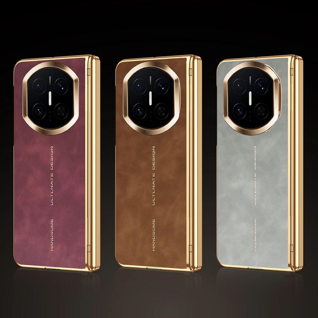 Solid Color Leather Phone Case For HuaWei Mate X7 X6 X5 Front Protection Film PC Hard Shell Hinge Plating Frame Back Cover