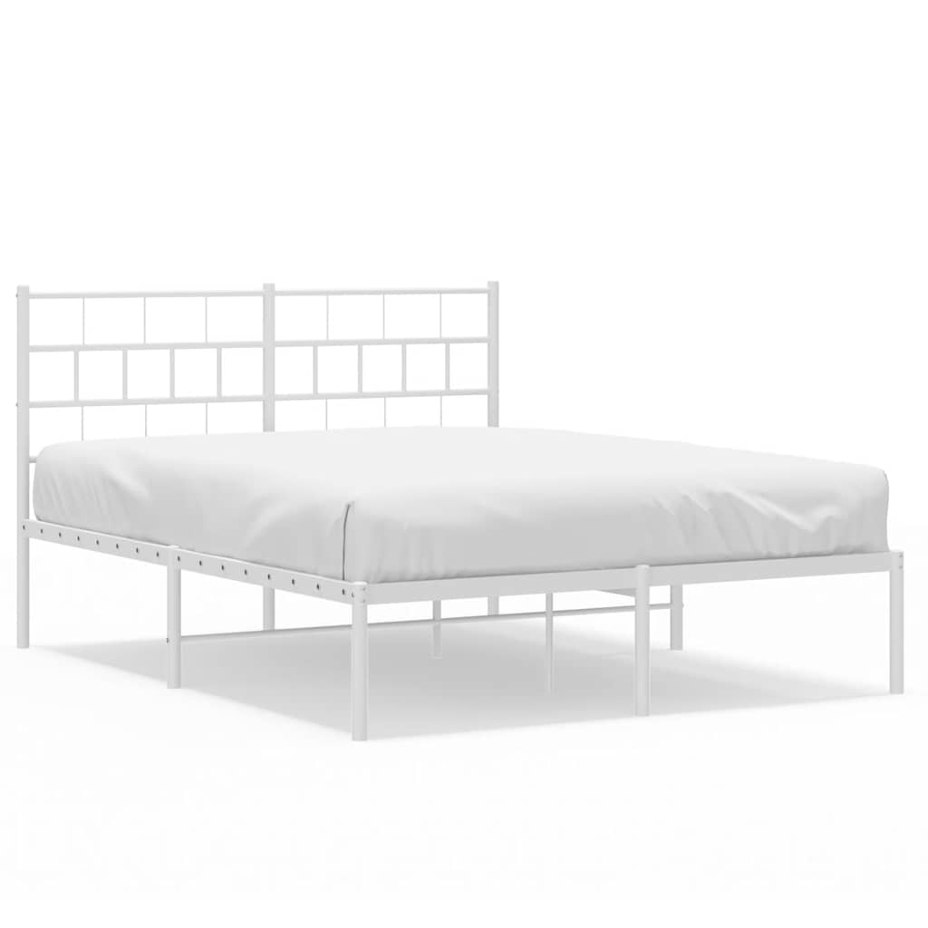 Metal Bed Frame with Headboard White 150 x 200 cm