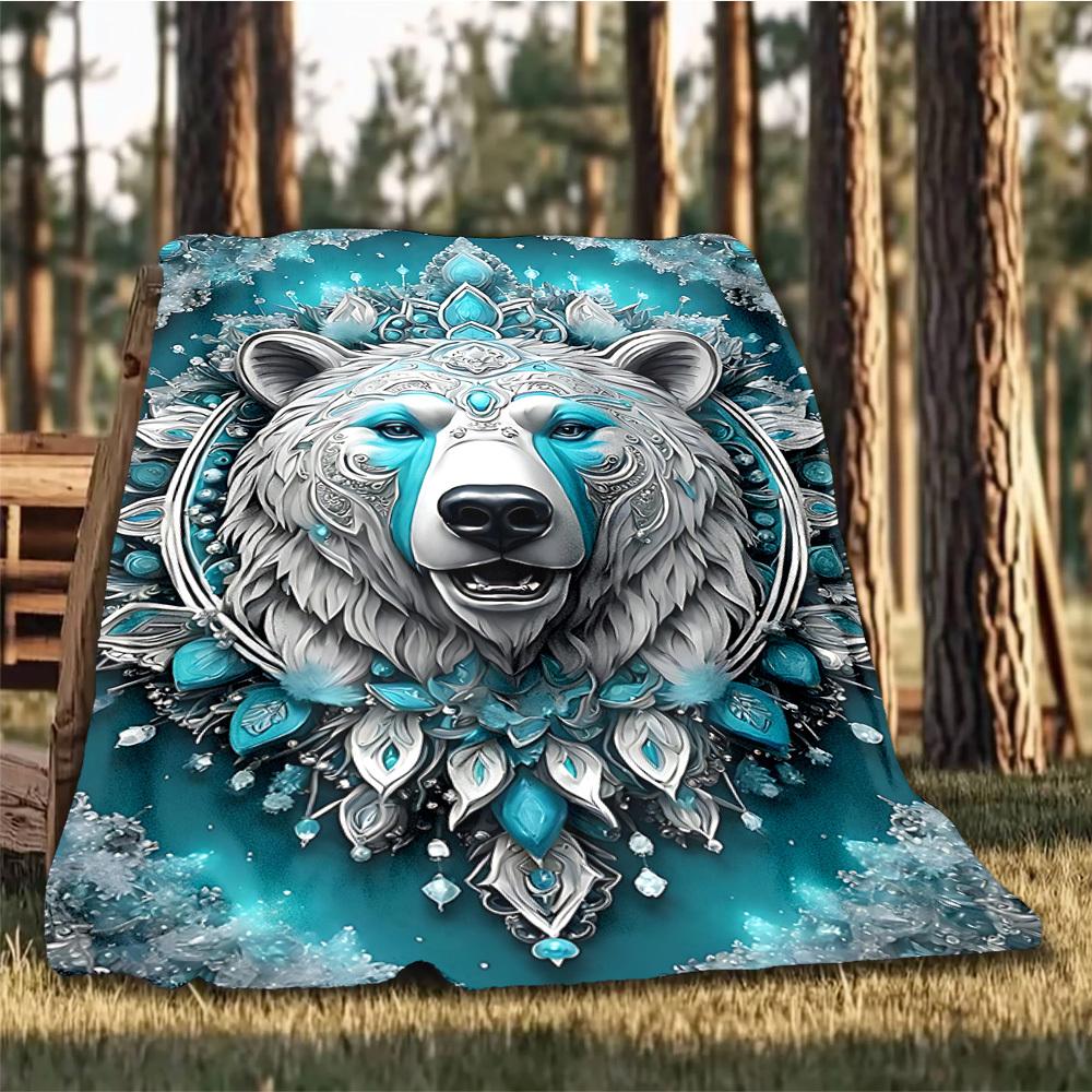 1pc Polar Bear Mandala Throw Blanket Polyester Fiber, Lightweight Flannel, Soft & Warm, All Season Use for Outdoor, Camping Digital Print